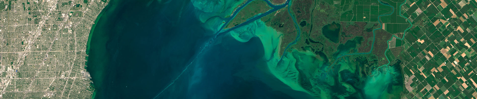 algae bloom in lake from space